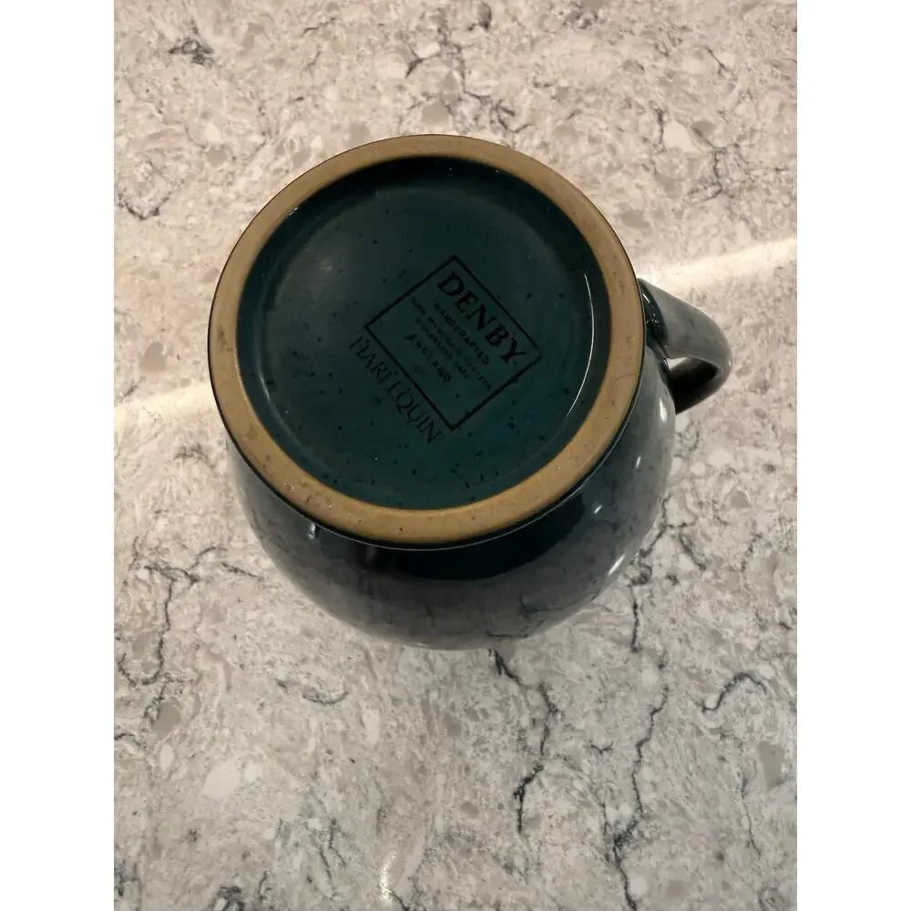DENBY Harlequin Stoneware Pitcher Green Exterior & Blue Interior Speckled